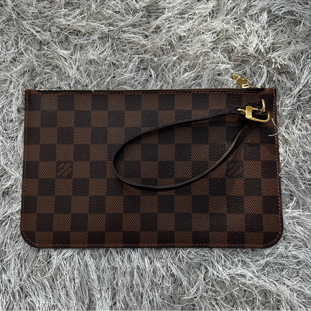 LOUIS VUITTON DAMIER EBENE NEVERFULL POUCH CLUTCH WRISTLET